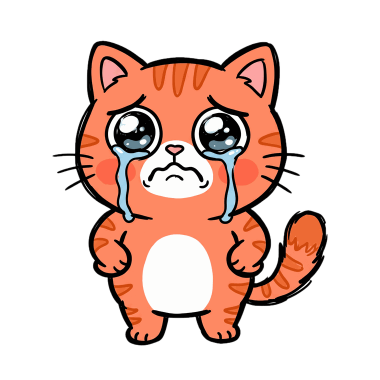 a very sad little cat, crying