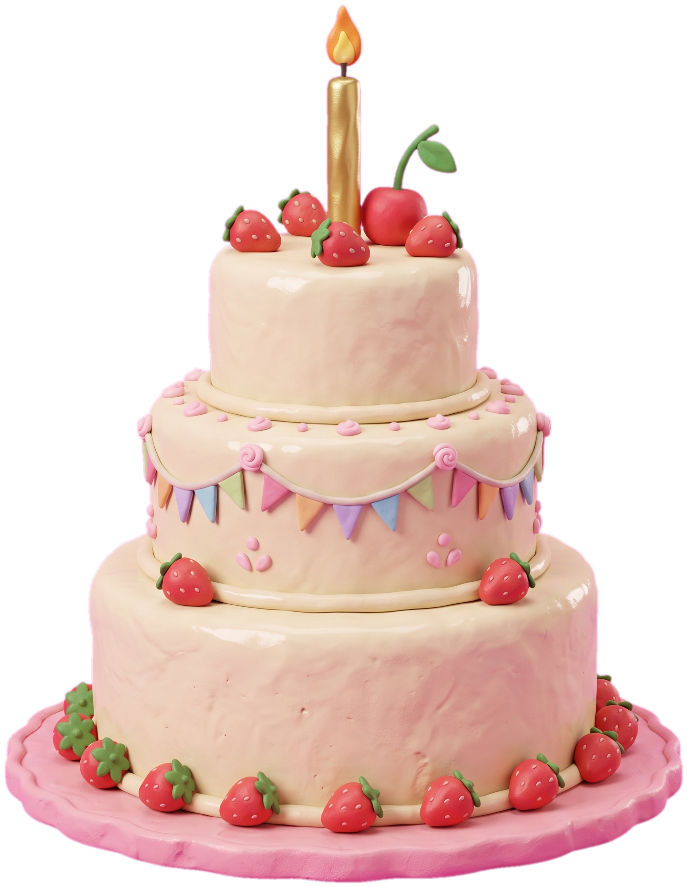 A three-tier birthday cake, illustrated