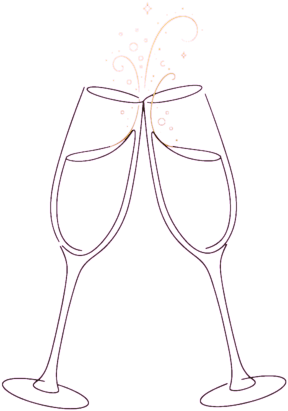Two champagne glasses clinking, illustrated