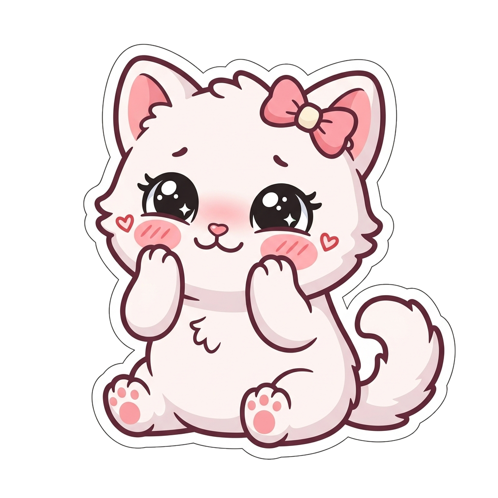 a blushing cat holding its cheeks