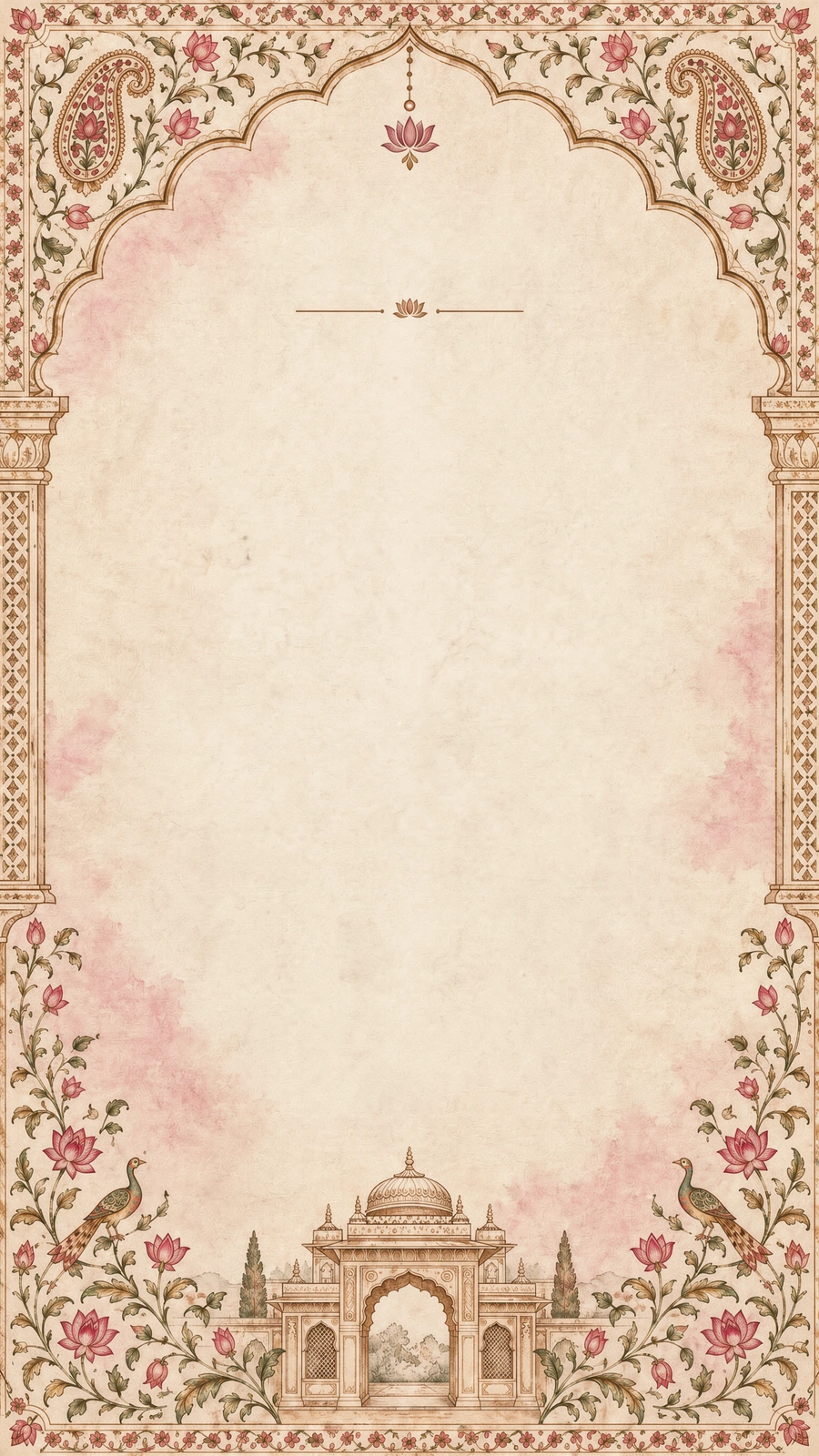 Ornate floral family invitation border and palace illustration