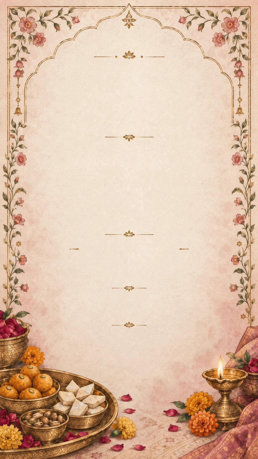 Floral wedding invitation with feast illustration, preserved from the reference